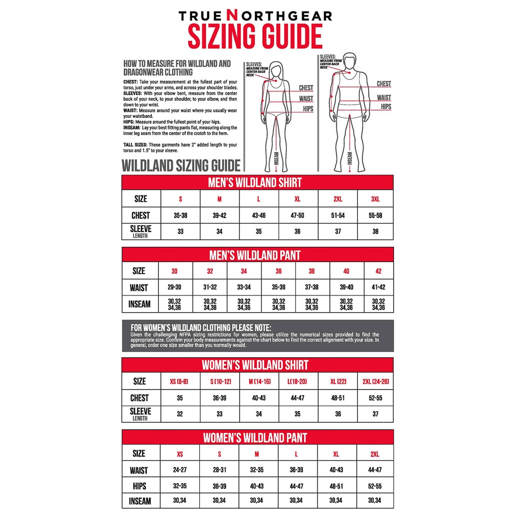 True North Wildland Sizing Sheet