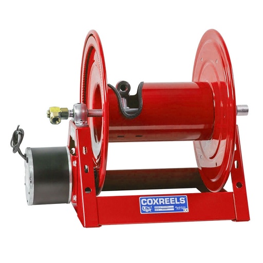 [710003512] Hose Reel 1125 Series - Electric 12V DC Motor - 25mm (1") x 100ft booster hose (hose not included) - NPT outlet  - Painted Red (specify motor/swivel side)