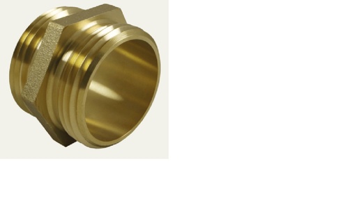 [104410100] Brass Adapter 38mm (1.5in) male NPT x 65mm (2.5in) male NPT (hex nut)